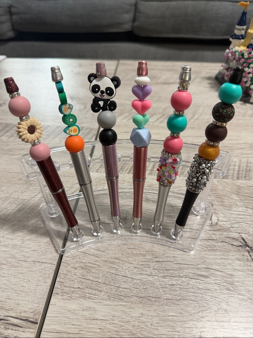Set of 6 Decorative Beaded Stylus Pens - Multicolor black ink